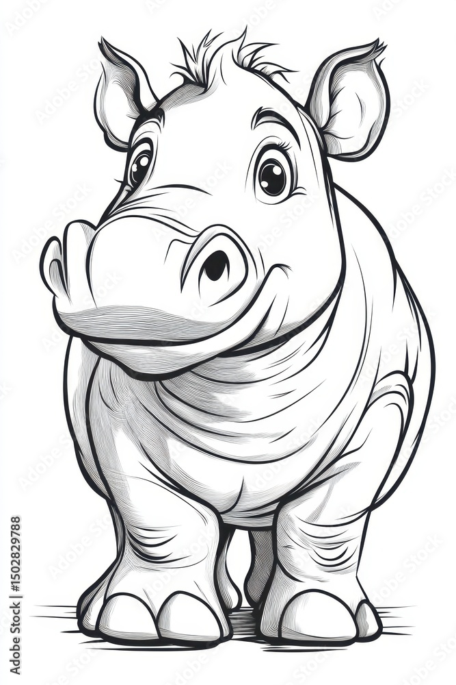 Fototapeta premium Cartoon Rhino Illustration with Farm Animal Style