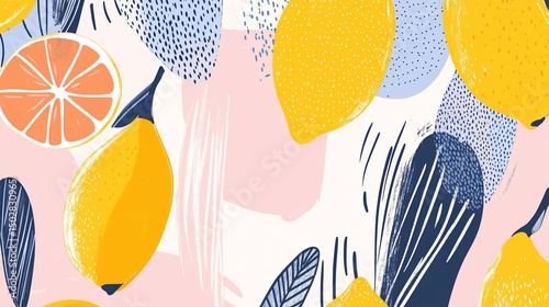 Vibrant Citrus Fruit Abstract Art Print