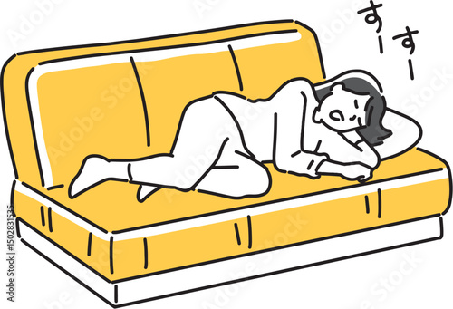 ソファの上で寝る女性