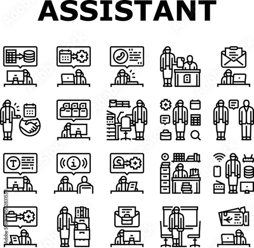 administrative assistant office icons set vector