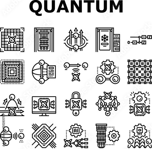 quantum computer qubit icons set vector