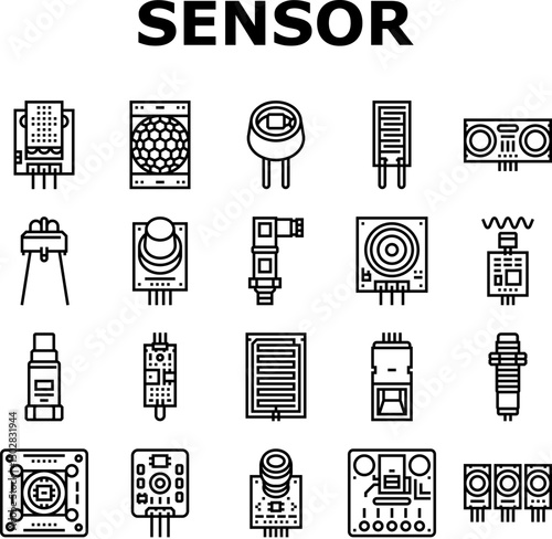 sensor module iot infrared icons set vector