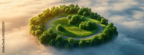 Island road, cloudscape, sunrise