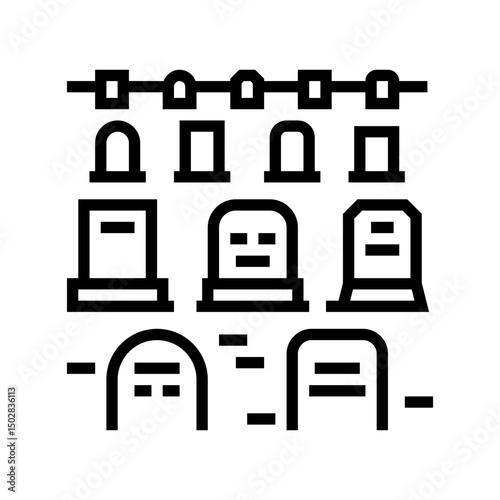 cemetery landscape mortality line icon vector illustration