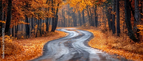 Autumn road curves through forest (2)