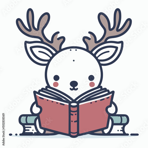 Deer Reading: A charming illustration of a deer engrossed in a book, its antlers adding a touch of whimsy and intellectual curiosity, creating a heartwarming scene.