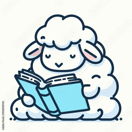 Literate Lamb: A charming illustration of a fluffy lamb, engrossed in the world of books, represents knowledge, imagination, and intellectual curiosity. 