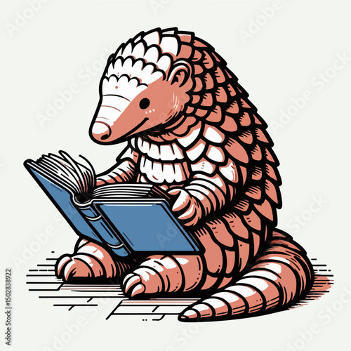 Smart Pangolin Reading: A curious pangolin engrossed in a book, its scales and posture suggest a love for learning and the value of knowledge.