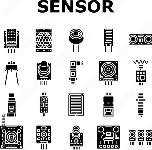 sensor module iot infrared icons set vector