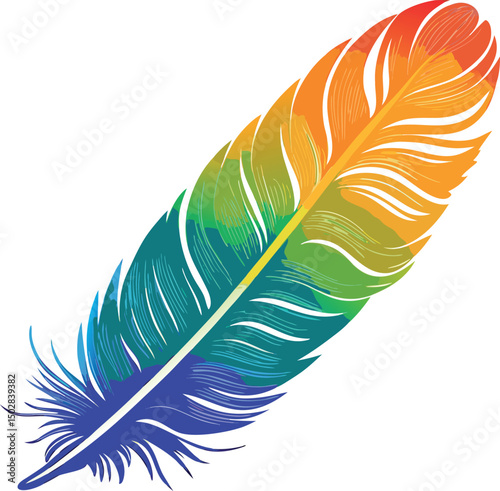 Bright rainbow feather, hand-drawn style.