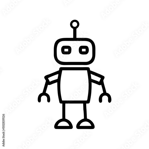 Simple Line Art Robot Icon – Minimalist Black and White Cartoon Bot Illustration