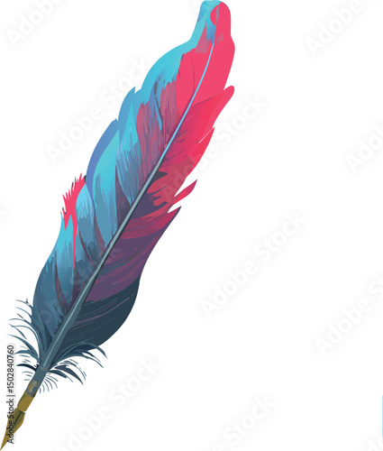 Vibrant feather in rainbow tones, vector.
