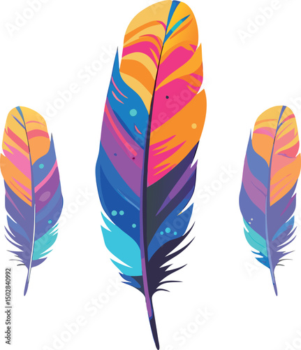 Artistic feather set in vivid watercolor.