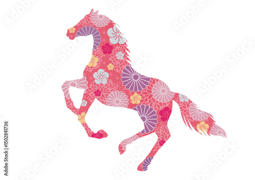 The Year Of The Horse Vector Zodiac Symbol Decorated With Japanese  Vintage Patterns Isolated On A White Background. 