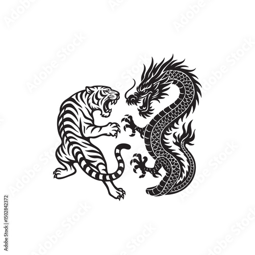 tiger fight dragon vector