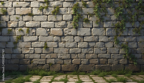 Mossy Stone Brick Wall photo