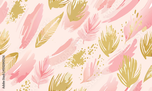 Watercolor and Gold Feather Brushstrokes
