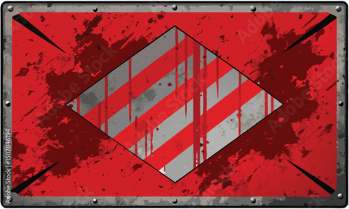 A Red Octagonal Hazard Sign with Grunge and Blood Splatter 