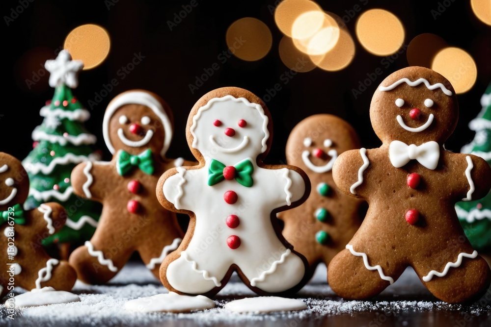 Freshly baked gingerbread figures on a festive table setting, perfect for holiday gatherings or decoration