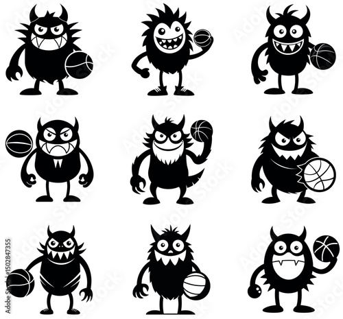 Cartoon Monster Basketball Characters - Fun Sporty Monster Mascots Collection