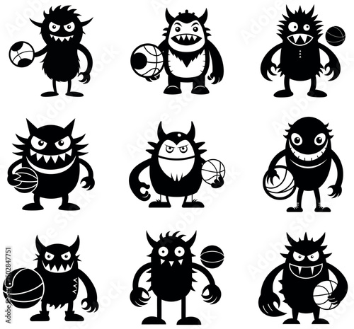 Cartoon Monster Basketball Characters - Fun Sporty Monster Mascots Collection