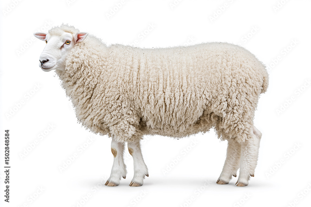 Fototapeta premium White Sheep Profile on White Background