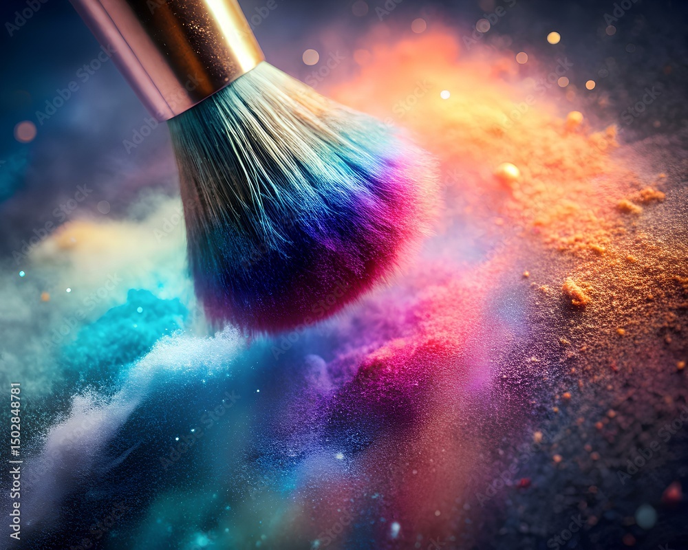 Fototapeta premium Colorful makeup brush and powder explosion