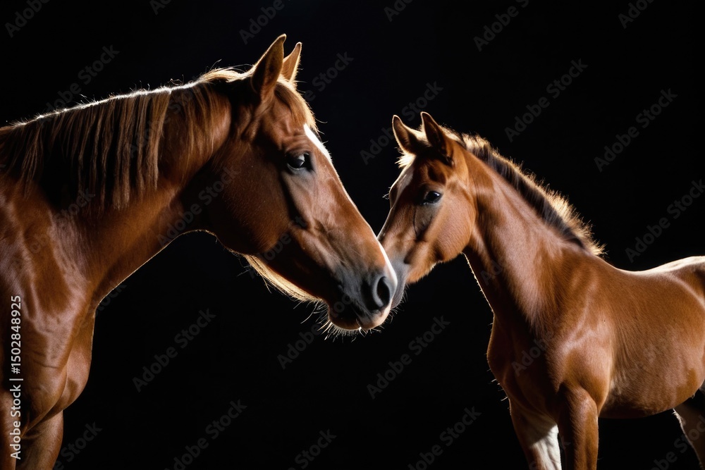 Obraz premium Dwa konie stoją razem, jeden zwrócony twarzą do drugiego