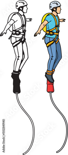 Bungee Jumping Vector Illustration black and white and colorful.