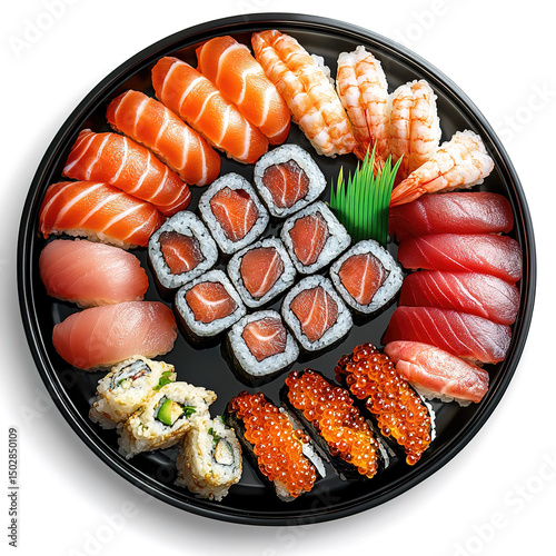 diferentes tipos de shusi sobre fondo blanco sujetado por palillos