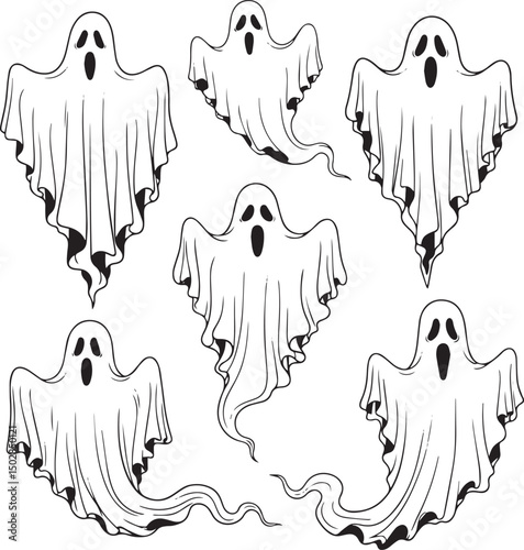 Spooky Specter Silhouettes Classic Ghost Halloween Set.