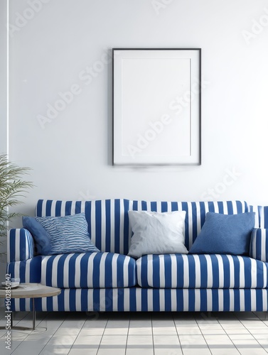 Striped sofa in a light-filled room.