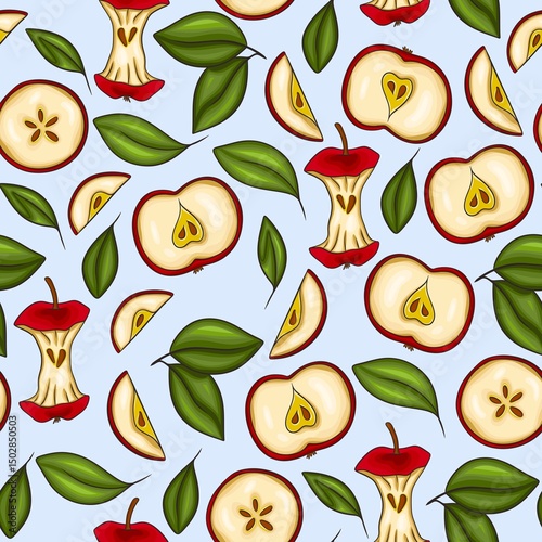 sliced ​​apples and leaves pattern design
