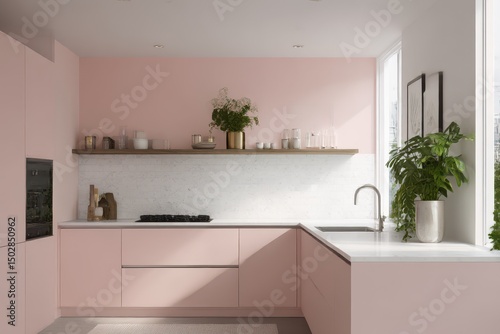 Modern pink kitchen with a stylish design.