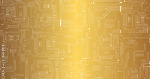 Printed circuit board golden and white computer technology seamless pattern, vector stock illustration