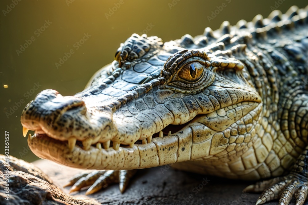 Fototapeta premium A close-up view of an alligator's head with its mouth open, suitable for use in wildlife or nature-themed projects