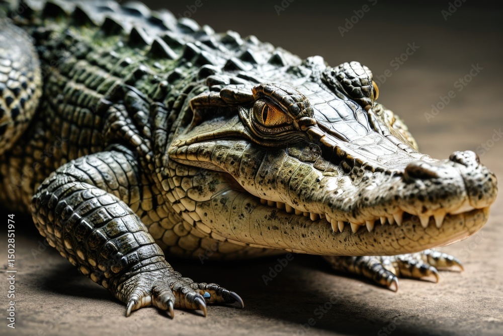 Fototapeta premium A small alligator photographed in a close-up shot, possibly for educational or scientific use