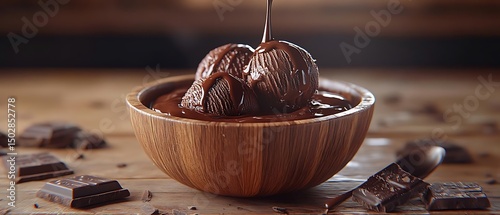 Chocolate ice cream dessert in bowl