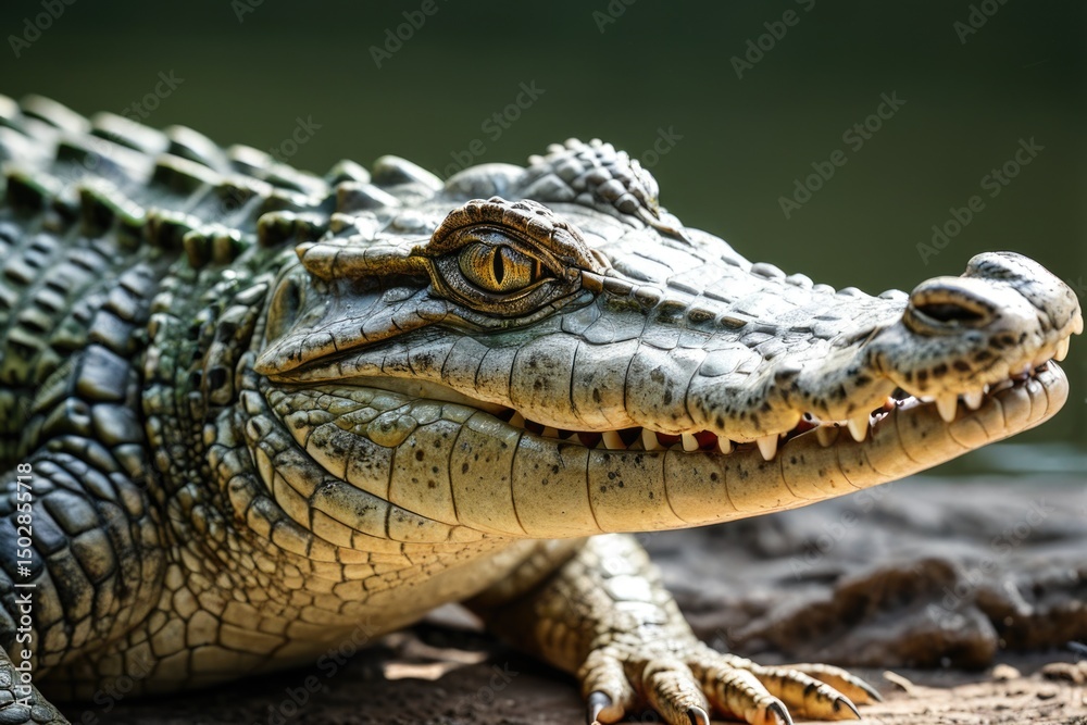 Naklejka premium A close-up view of an alligator's head with its mouth open, suitable for use in wildlife or nature-themed projects