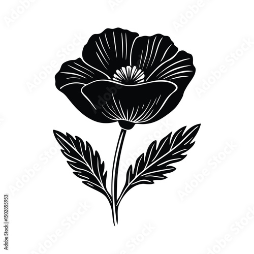 California poppy silhouette flower on white background vector illustration