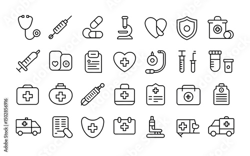 Medical icons set healthcare symbols line art