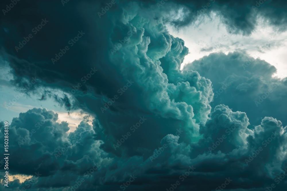 Naklejka premium A plane flying through a cloudy blue sky with white clouds and clear blue horizon