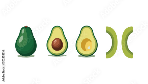 Abstract set with avocado. Healthy food. Botanical elements isolated on a white background