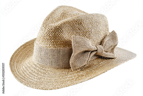 Straw Fedora with Burlap Bow