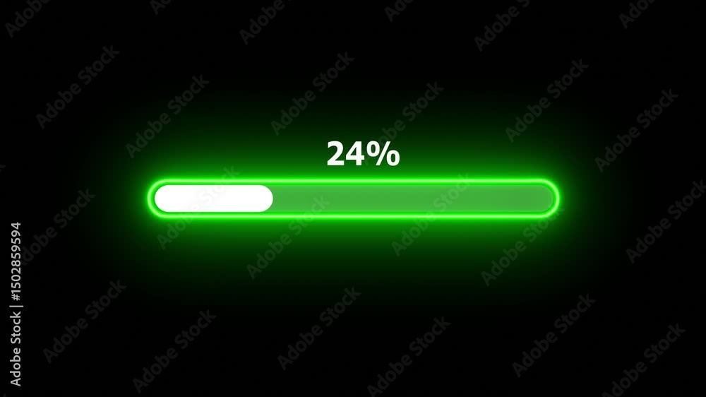 neon Loading progress bar, downloading bar, progressing bar icon animation. Loading icon animation with black color background . 