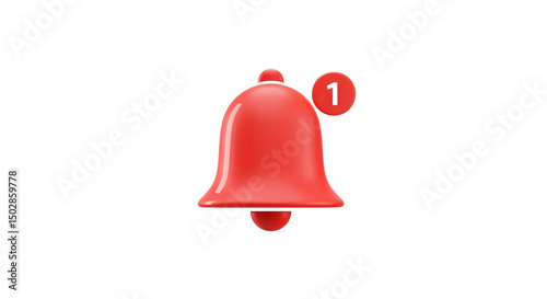 Red notification bell icon with one alert on white background