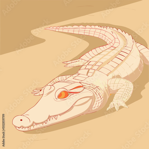 Minimalist albino alligator vector illustration—perfect for wildlife designs, branding, and educational projects.