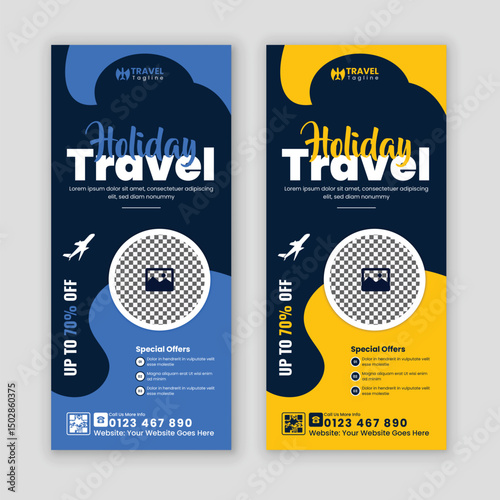Travel and tourisms  agency Rack Card, Dl Flyer roll up banner, brochure Template, Tour Poster, Leaflet handbill, and Design Template