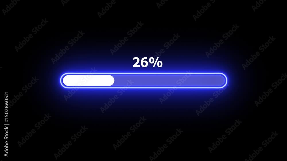 neon Loading progress bar, downloading bar, progressing bar icon animation. Loading icon animation with black color background . 