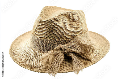 Beige Straw Fedora with Burlap Bow